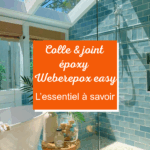 Salle de bain à carreaux bleux, collés avec la colle & joint époxy Weber